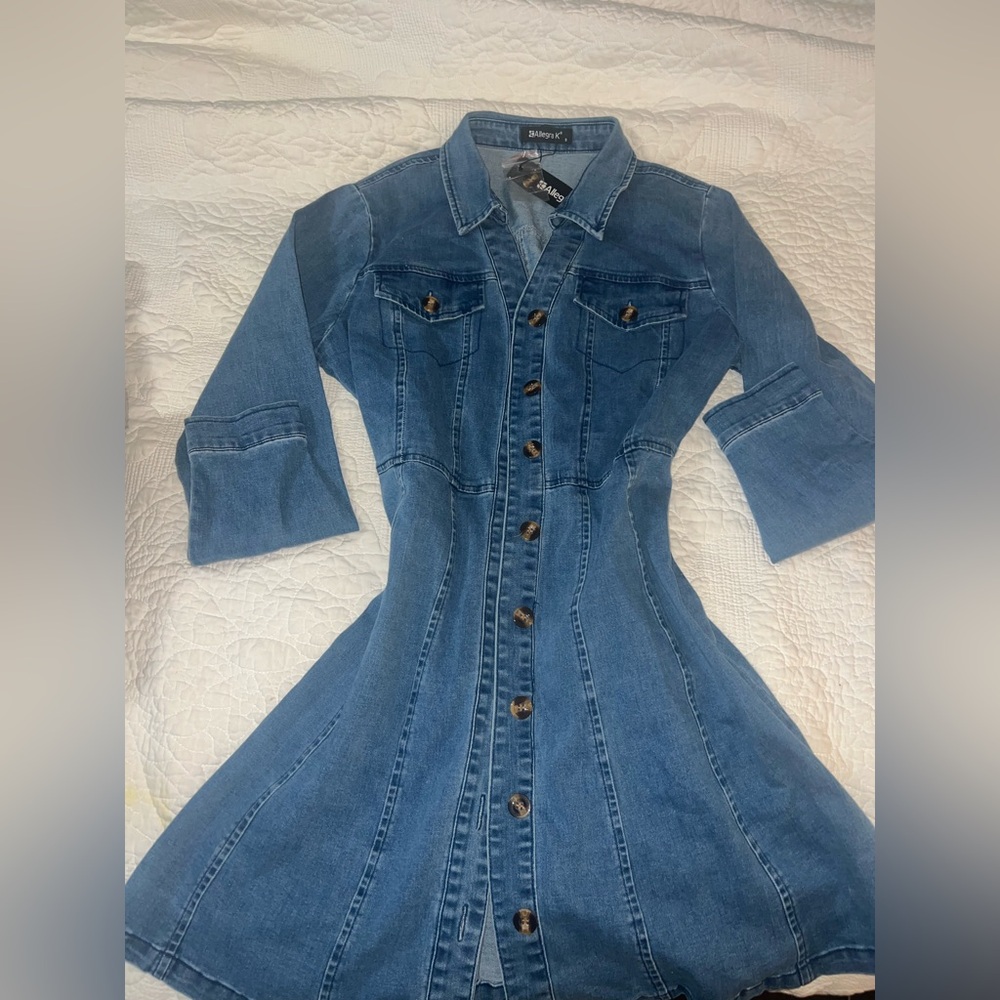Allison Taylor Blue Denim Long Sleeve Dress
